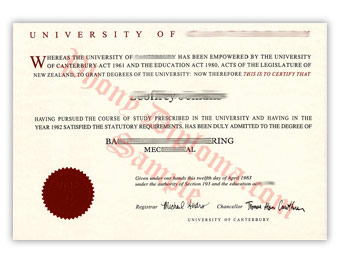 University of Canterbury (2) - Fake Diploma Sample from New Zealand